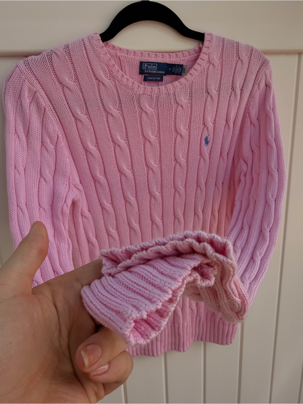 UPDATED PICS: Ralph Lauren Light Pink Cable-Knit Crewneck Sweater with Polo Logo - Picture 7 of 15